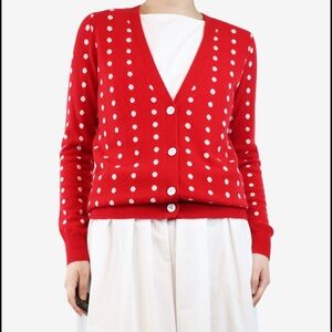 Madeline Thompson 100% Cashmere Cardigan Women’s S Red White Polka Dots Preppy